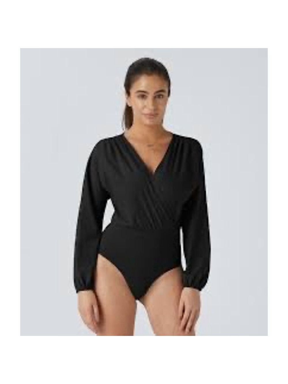 Halara V Neck Bishop Sleeve Quick Dry Casual Bodysuit Size M NWT